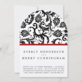 Schwarze Damaskus-Wirbel auf Weiß mit rotem Trick Einladung (Vorderseite)