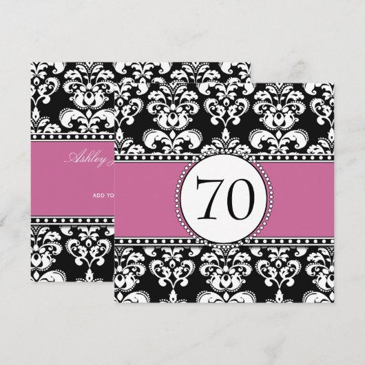 Schwarze Damast-70. Einladung (Vorne/Hinten)