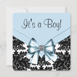 Schwarze Damast Blau und Schwarz Baby Shower Einladung