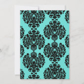 Schwarze Damast-Eleganz im Aqua-Blau-Design Einladung (Rückseite)