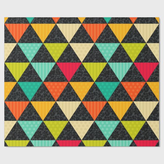 Schwarze Damast farbenfrohe Dreiecke Streifen Polk Geschenkpapier (Flach)