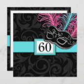 Schwarze Damast-Geburtstags-Maskerade-Einladungen Einladung (Vorne/Hinten)