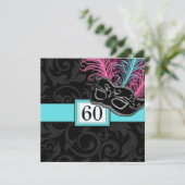 Schwarze Damast-Geburtstags-Maskerade-Einladungen Einladung (Stehend Vorderseite)