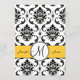 Schwarze Damast Gelbe Hochzeit 5 x 7 Einladung