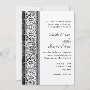 Schwarze Damast-Hochzeitseinladungen Einladung