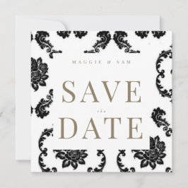 Schwarze Damast-Quadrat-Hochzeit Save-the-Date Save The Date