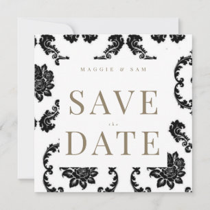 Schwarze Damast-Quadrat-Hochzeit 'Save the Date'  Save The Date