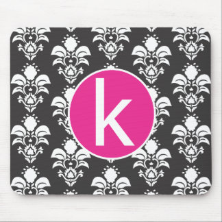 Schwarze Damast-Rosa-Kreis Mousepad Initiale "k "