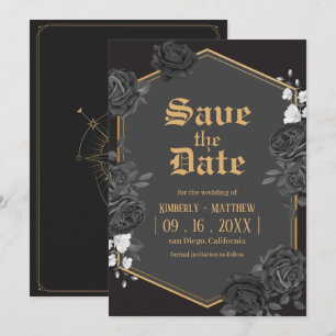 Schwarze Damast-Rosen Save The Date Hochzeit Einladung