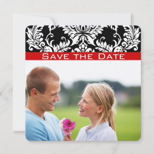 Schwarze Damast-Rot-Ton Save-the-Date-Karte Save The Date