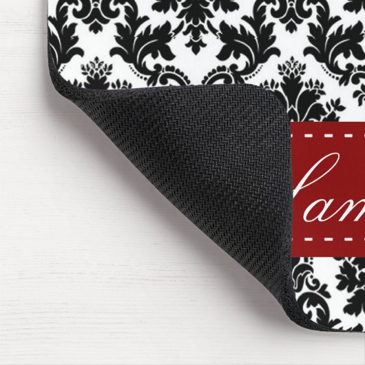 Schwarze Damast-Spitze Broquade personalisiertes Mousepad (Ecke)