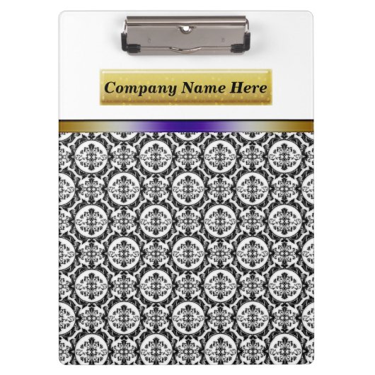 Schwarze Damaste auf Weiß Klemmbrett (Vorderseite)