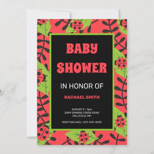 Schwarze-Dame-Käfer in der Waldbaby-Dusche Einladung (Vorderseite)