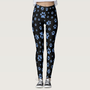 Schwarze Damen-Yogahosen mit blauem Pfotenabdruck Leggings