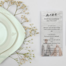 Schwarze Delikatkalligraphie Elegantes Foto Hochze Menükarte