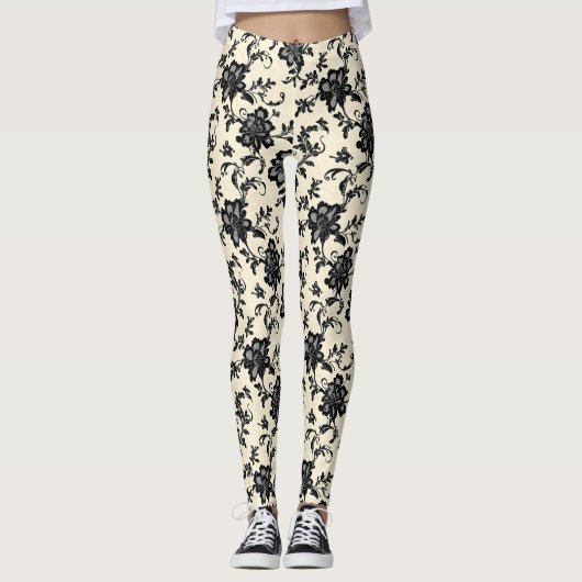 Schwarze Delikatüre Leggings (Vorderseite)