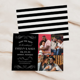 Schwarze Detroit-Skyline Drei-Foto-Hochzeit Save The Date