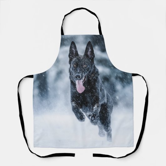 Schwarze Deutsche Schäferhunde im Schnee Bettwäsch Schürze (Vorderseite)