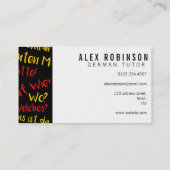 Schwarze deutsche Sprachtutor-Visitenkarte Visitenkarte (Rückseite)
