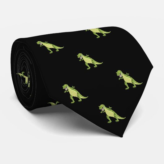 Schwarze Dinosaurier-Muster-Arbeit, Abschluss-Gesc Krawatte (Gerollt)
