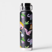 Schwarze Dinotiere Kindergeburtstag Geschenk Trinkflasche (Rückseite)
