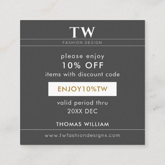 Schwarze Discount-Karte für den Mode-Designer Rabattkarte (Rückseite)
