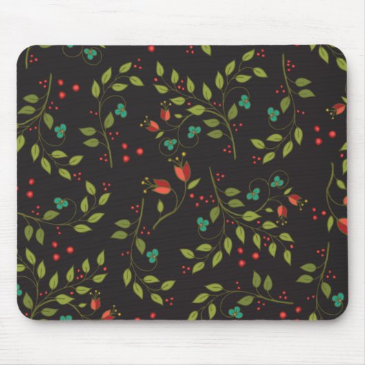 Schwarze Ditsy Blumenmausunterlage Mousepad (Vorne)