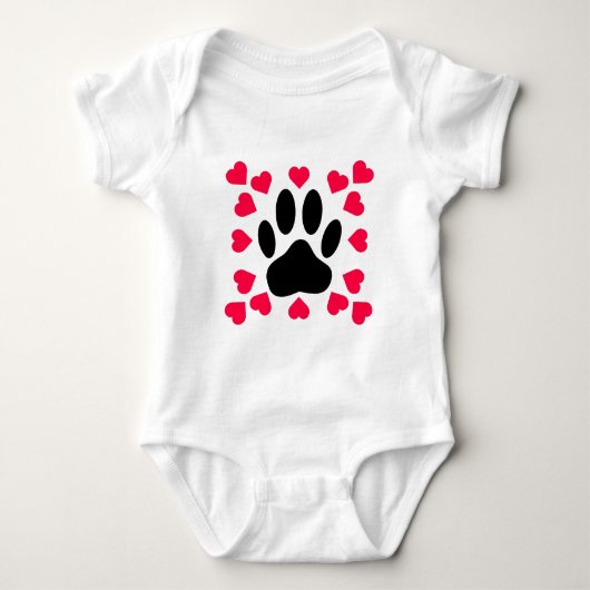 Schwarze Dog Paw Druck mit Herzformen Baby Strampler (Vorderseite)