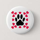Schwarze Dog Paw Druck mit Herzformen Button (Vorderseite)
