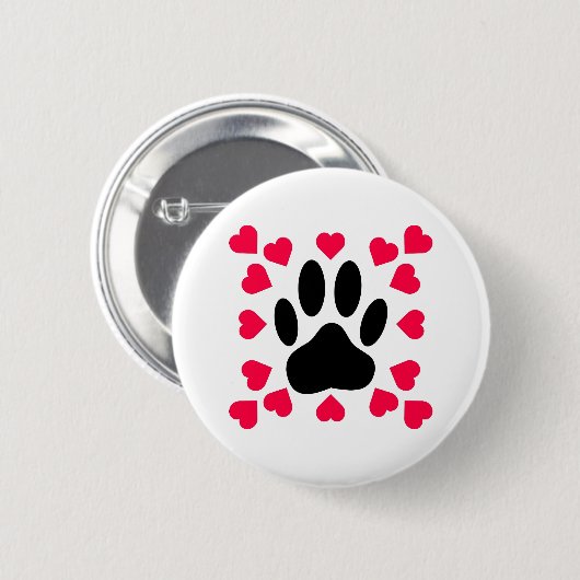 Schwarze Dog Paw Druck mit Herzformen Button (Vorne & Hinten)