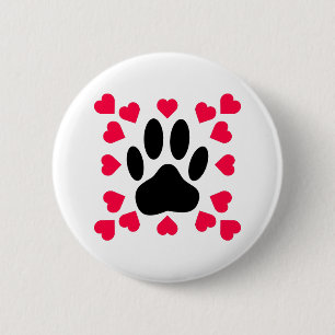 Schwarze Dog Paw Druck mit Herzformen Button