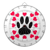 Schwarze Dog Paw Druck mit Herzformen Dartscheibe (vorne)