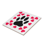 Schwarze Dog Paw Druck mit Herzformen Fliese (Seite)