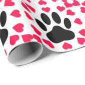 Schwarze Dog Paw Druck mit Herzformen Geschenkpapier (Rolleneckpunkt)