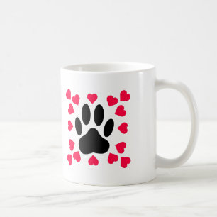 Schwarze Dog Paw Druck mit Herzformen Kaffeetasse
