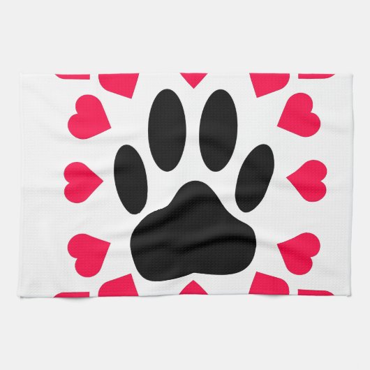 Schwarze Dog Paw Druck mit Herzformen Küchentuch (Horizontal)