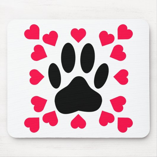 Schwarze Dog Paw Druck mit Herzformen Mousepad (Vorne)