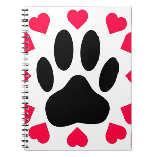 Schwarze Dog Paw Druck mit Herzformen Notizblock