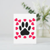 Schwarze Dog Paw Druck mit Herzformen Postkarte (Stehend Vorderseite)