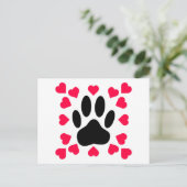 Schwarze Dog Paw Druck mit Herzformen Postkarte (Stehend Vorderseite)