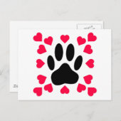 Schwarze Dog Paw Druck mit Herzformen Postkarte (Vorne/Hinten)