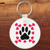 Schwarze Dog Paw Druck mit Herzformen Schlüsselanhänger (Vorderseite)