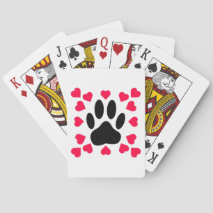 Schwarze Dog Paw Druck mit Herzformen Spielkarten