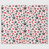 Schwarze Dog Paw Drucke und rote Herzen nach Maß Geschenkpapier (Flach)