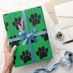 Schwarze Dog Paw Print Hand Dragezeichnet Custom Geschenkpapier