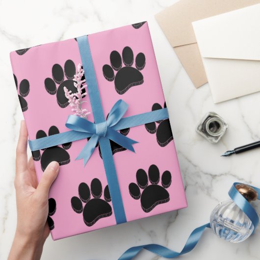 Schwarze Dog Paw Print Hand Dragezeichnet Custom Geschenkpapier (Schenken)