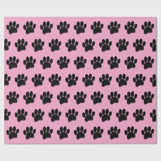 Schwarze Dog Paw Print Hand Dragezeichnet Custom Geschenkpapier (Flach)