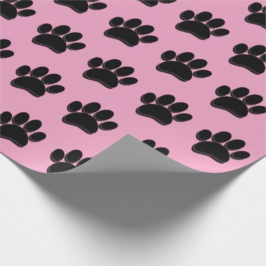 Schwarze Dog Paw Print Hand Dragezeichnet Custom Geschenkpapier (Ecke)