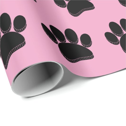 Schwarze Dog Paw Print Hand Dragezeichnet Custom Geschenkpapier (Rolleneckpunkt)