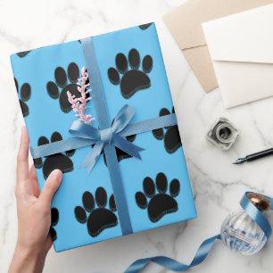Schwarze Dog Paw Print Hand Dragezeichnet Custom Geschenkpapier